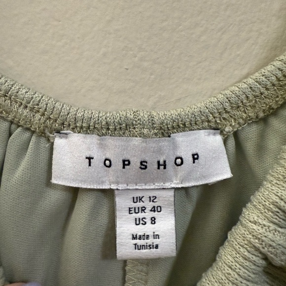 Topshop Lettuce Hem Off the Shoulder Dress in Sage Green - 8 - Picture 8 of 10